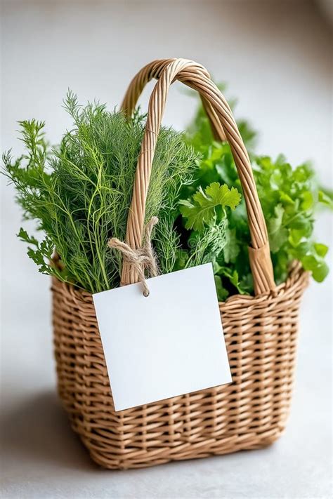 A Charming Woven Basket Filled with Vibrant Fresh Herbs Sits on a ...