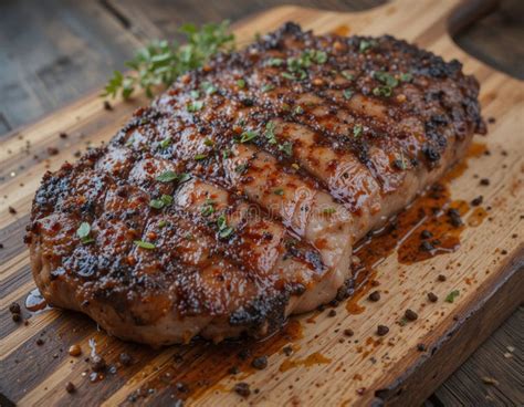 Perfectly Seared Steak on a Wooden Cutting Board, Ready To Eat. Stock ...