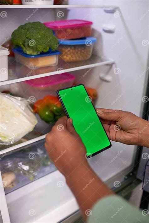 Close Up of Mobile Phone Screen with Fridge Ingredients - Chroma Key ...