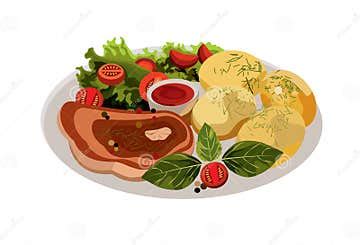 Vector Illustration of a Plate with Food Stock Vector - Illustration of ...