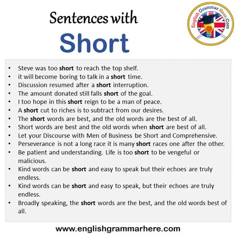 Sentences with Short, Short in a Sentence in English, Sentences For ...