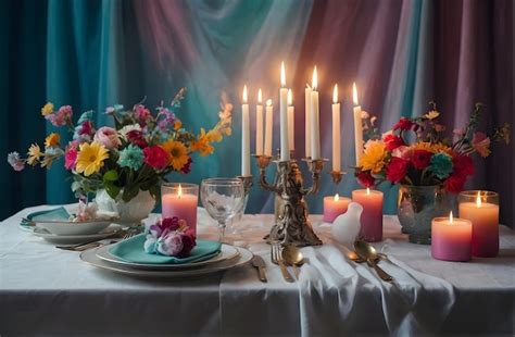 Premium Photo | An elegant dinner table lit by candlelight