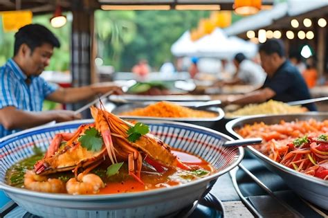 Premium Photo | A food stall at a food market.