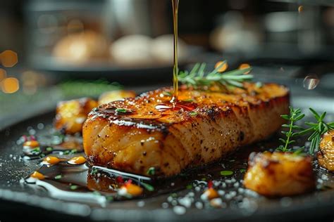 Premium Photo | Chef artistically drizzling sauce on a gourmet dish