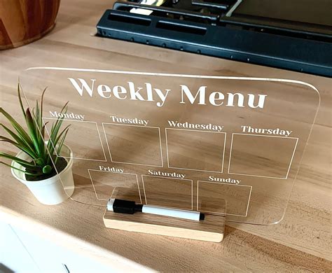 Acrylic Dry Erase Weekly Meal Planner Kitchen Meal Planner Sign Clear ...