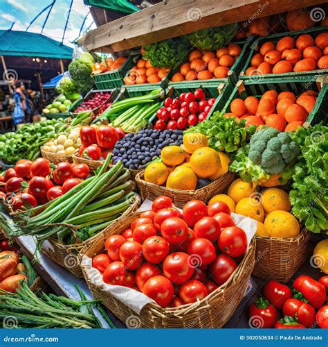 Colorful Display of Fresh Produce at a Local Market Stock Illustration ...