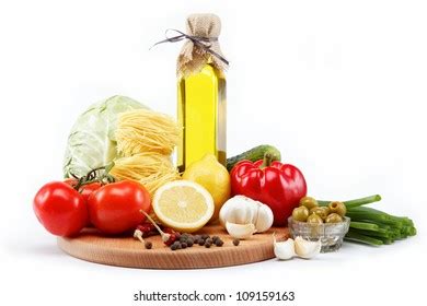 Set Fresh Vegetables Olive Oil Isolated Stock Photo 109159163 ...