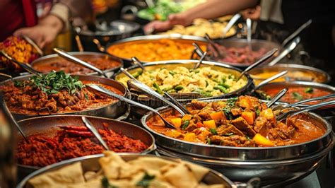 A Vibrant Street Food Market with Various Stalls Offering Stock Image ...