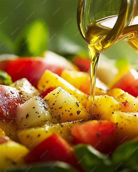 Olive Oil Drizzling Over a Fresh Tropical Salad | Premium AI-generated ...