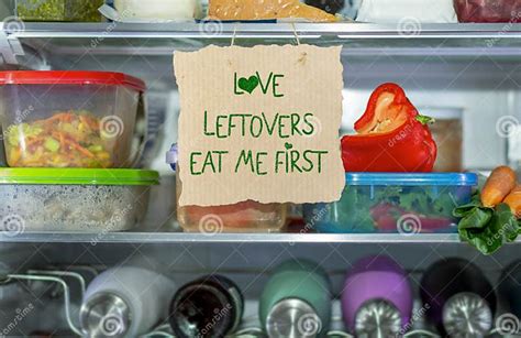 Love Leftovers Eat Me First Handmade Sign in Fridge Stock Image - Image ...