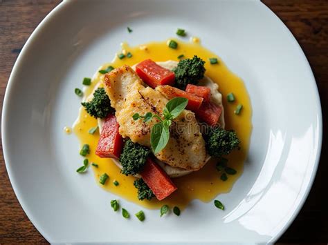 Top View of a Gourmet Meal Artfully Plated on a White Dish, Ai Stock ...