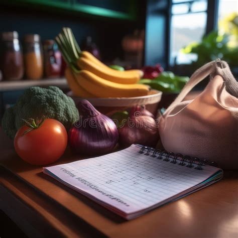 A Kitchen Table with a Grocery List, Fresh Produce, and Reusable ...