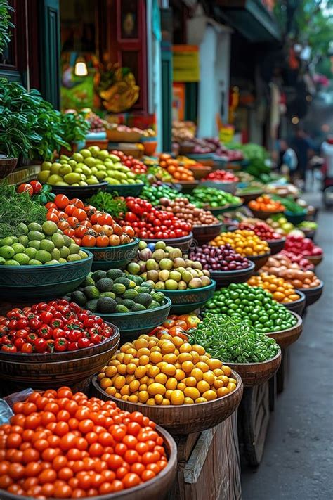 Vibrant Food Market in Hanoi Displays Fresh Fruits and Vegetables in ...