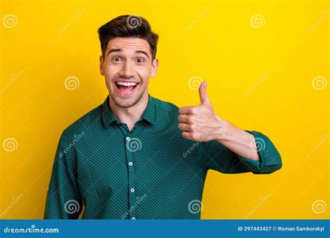 Photo of Excited Positive Man Wear Green Trendy Clothes Thumb Up Nice ...