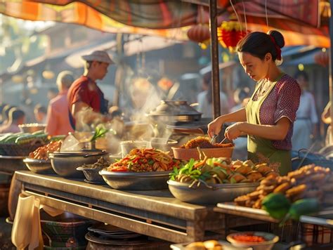 Vibrant Culinary Tourism at a Local Street Food Market with Traditional ...