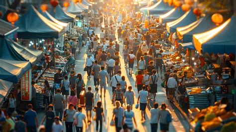 Premium Photo | Bustling Street Food Market Colorful Stalls in High ...