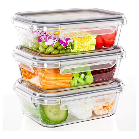 Airtight Seal Glass Meal Prep Containers, 3PCS 1040 Ml Waterproof ...
