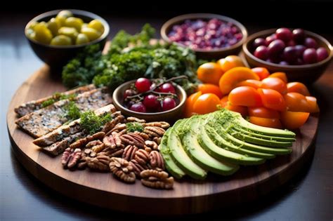 Premium Photo | BA wooden plate full of healthy food