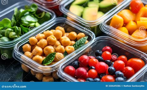 Colorful Meal Prep Containers with Fresh Vegetables and Fruits Stock ...