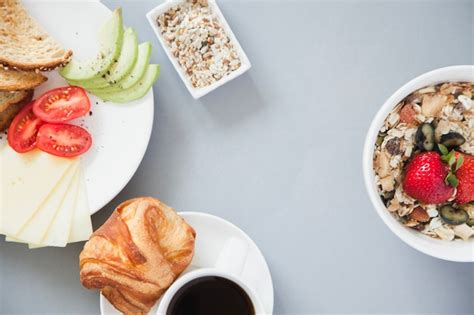Free Photo | Overhead view of healthy breakfast with coffee