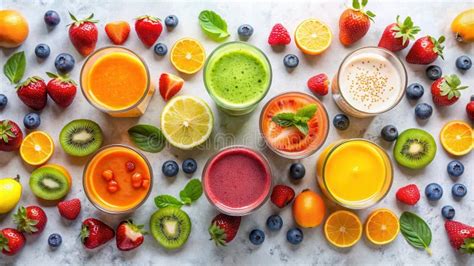 Assortment of Vibrant Fruit Smoothies with Fresh Ingredients ...