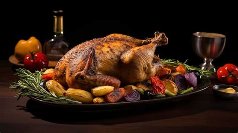 Premium AI Image | A whole roasted chicken with crispy skin and golden ...