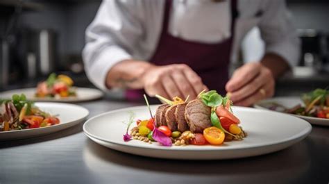 Premium Photo | Chef finishing and garnishing food