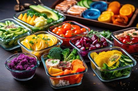 Premium AI Image | Colorful meal prep containers with nutritious food ...