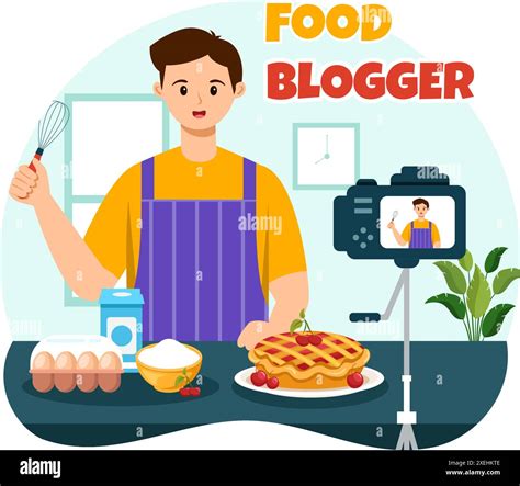 Food Blogger Vector Illustration featuring Influencer Reviewing and ...