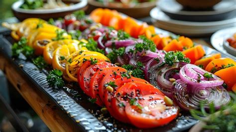 Colorful Gourmet Vegetable Platter with Fresh Herbs and Spices ...