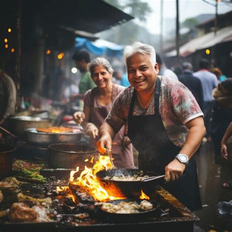 Premium AI Image | Woman making food in a lively street scene