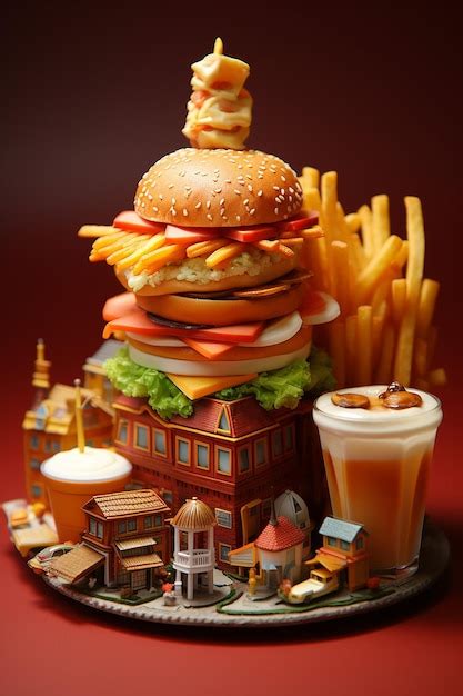 Premium AI Image | fastfood 3d miniature