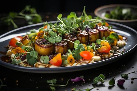 Premium Photo | Beautifully Plated Vegan Dish Vibrant Colors and Textures