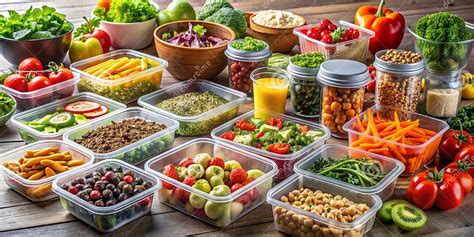 Prepared Meal Prep Containers with Colorful Vegetables, Fruit, and ...