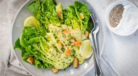 Baby Cos and Crouton Salad with Avocado Dressing | Fresh Recipes NZ