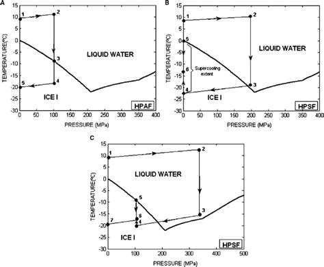 Different high-pressure freezing processes represented over the phase ...