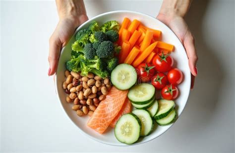 Healthy Meal. Colorful Food Plate Includes Broccoli, Carrots, Cherry ...