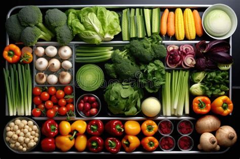 Fresh Produce Organized Neatly in Clean Fridge Stock Illustration ...