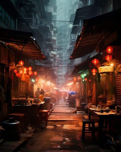 An Alleyway of Food Stalls in Hong Kong City