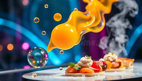 Artistic Culinary Creation with Orange Sauce and Garnish Stock ...