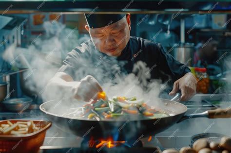 Premium Photo | Street food chef cooking vegetables in wok