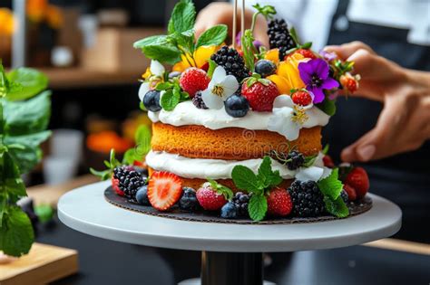 Handmade Dessert Frosting, Garnished, and Layered Depicted in a Bakery ...