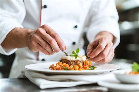 Chef is Plating Elegant Dish with Precision Showcasing Culinary Skills ...