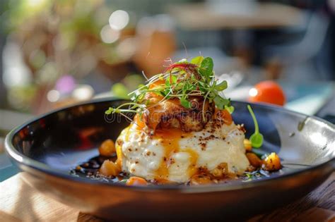 A Plate of Delicious Food Arranged Neatly on a Wooden Table, a Culinary ...