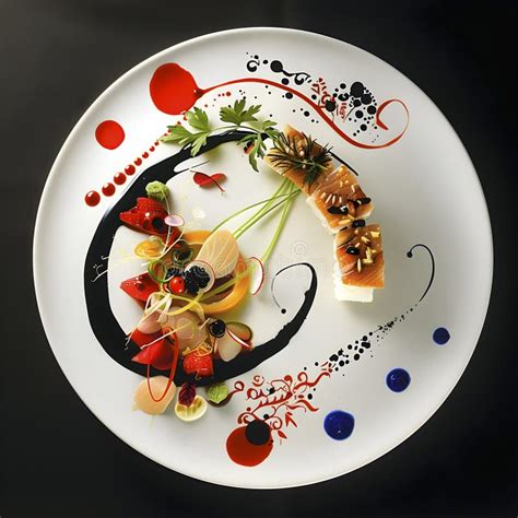 Beautifully Presented Plate with Fresh Seafood and Colorful Garnishes ...