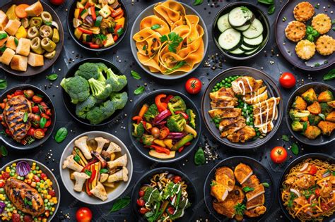 Premium Photo | Variety of food options in top view plates