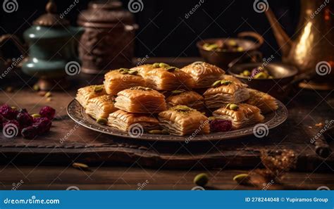Baked Baklava on Rustic Wood Table, Indulgence Generated by AI Stock ...