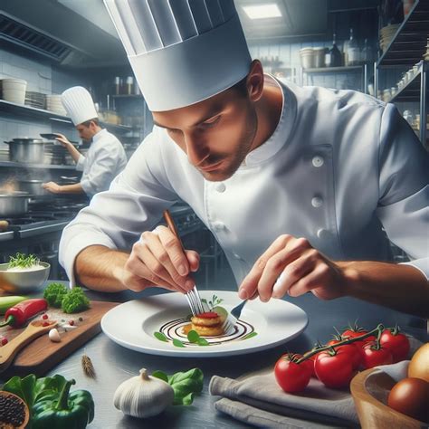 Premium Photo | A chef in a restaurant kitchen preparing a gourmet dish