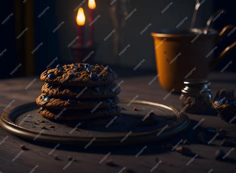 Premium Photo | Ultradetailed cookie on plate perfectly lit product ...