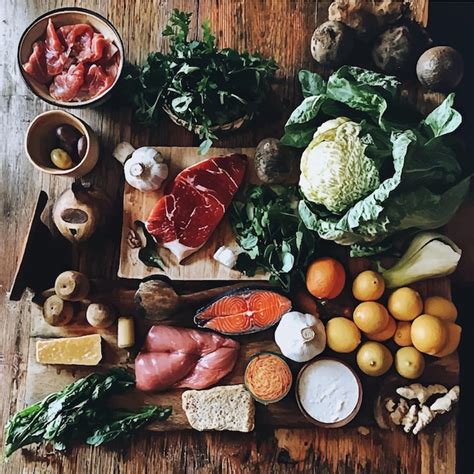 A Rustic Kitchen Setting with a Variety of Fresh Ingredients Including ...